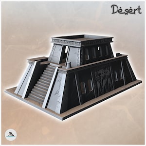 May include: A dark gray miniature temple structure featuring a central staircase, tiered levels, and engraved hieroglyphic patterns on the walls. The building has rectangular window openings and a flat roof, with the word Desert printed in the corner.