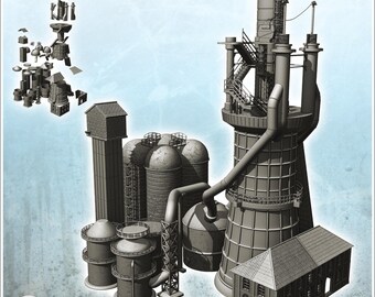 Large modern industrial facility with furnaces, brick building and multiple storage tanks (26) - 3D Printable STL Wargaming Terrain for 15mm