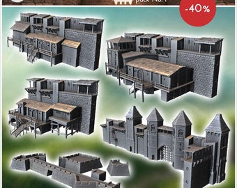 Medieval fortification pack No. 1 - STL 3D Printing Traditional Medieval Historical Village Age Ancient