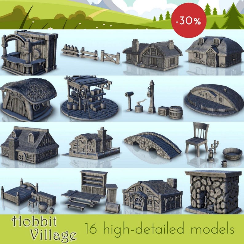 Hobbit Village Pack - STL 3D Printing Traditional Medieval Historical ...