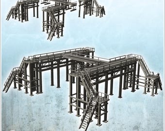 Large modern metal industrial platform with multiple stairs (33) - 3D Printable STL Wargaming Terrain for 15mm, 1/72, 28mm & 1/35