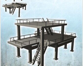 Modern Metal Industrial Platform with Floor and Stairs (32) - 3D Printable STL Wargaming Terrain for 15mm, 1/72, 28mm & 1/35