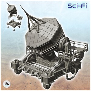 Large antenne de diffusion spatiale sur plate-forme à roues (9) - STL Impression 3D Science-Fiction Futur Espace