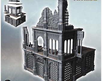 Partially destroyed gothic structure with columns and arches revealing intricate details (14) - STL 3D Printing Traditional Medieval Histori