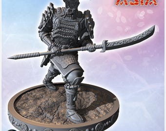 Samurai warrior holding a spear, wearing full armor and a large hat (5)