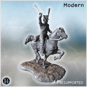 Napoleonic Hussar French cavalryman charging on horse with saber (11) - STL 3D Printing Baroque Empire Historical Decor