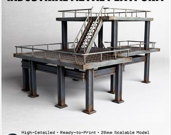 Modern Metal Industrial Platform with Floor and Stairs (32) - 3D Printable STL Wargaming Terrain for 15mm, 1/72, 28mm & 1/35