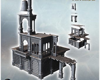 Ancient bell tower with detailed gothic architecture and worn textures (11) - STL 3D Printing Traditional Medieval Historical Village Age An