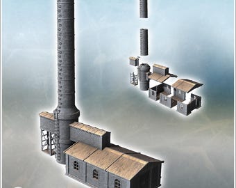 Brick industrial building with large fireplace and access corridor (37) - 3D Printable STL Wargaming Terrain for 15mm, 1/72, 28mm & 1/35