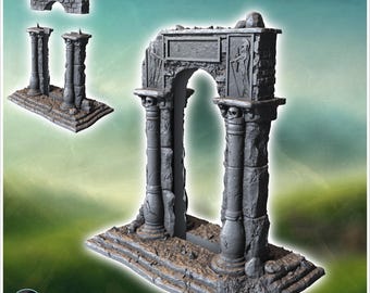 Ancient stone structure with a single arch supported by detailed columns (5) - STL 3D Printing Traditional Medieval Historical Village Age A