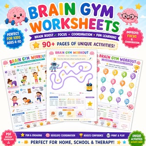 Cahier d'exercices pour le cerveau, imprimable pour l'exercice du cerveau, feuille de travail pour l'exercice du cerveau, exercice pour le cerveau pour enfants, feuilles de travail pour l'exercice du cerveau pour enfants d'âge préscolaire, casse-tête imprimable, salle de sport pour le cerveau