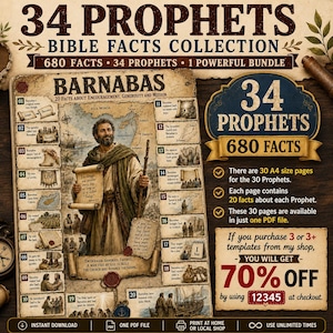 34 Bible Prophets Sheets, bible printable, bible activity pages, bible study digital, scripture printables, bible inserts, bible study tools