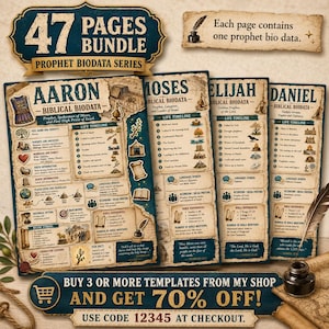 47 Prophets bio data pages bundle, bible study printable bible study bible study pdf bible study cards christian activity bible verse poster