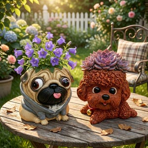 Cute Pug Succulent Planter Pot, Funny Dog Pen Holder for Desk, Derpy Animal Desk Organizer, Kawaii Office Decor, Dog Mom Gift, Plant Lover