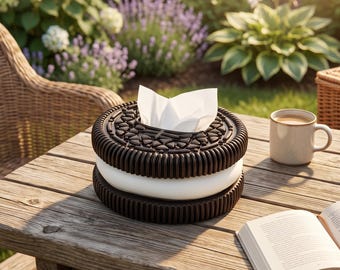 Giant Chocolate Sandwich Cookie Tissue Box Cover | Quirky Dopamine Home Decor | Funny Foodie Housewarming Gift | Pop Art Desk Accessory