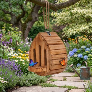 Wooden Butterfly House – Pollinator Garden Habitat