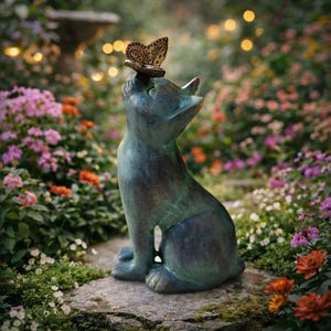Cat & Butterfly Garden Statue, Resin Outdoor Cat Decor, Cute Garden Ornament for Yard, Cat Lover Gift, Outdoor Sculpture
