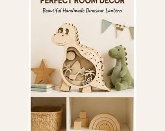 Linterna de dinosaurio SVG / Plantilla de luz nocturna de madera cortada con láser (descarga digital)