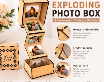 Archivos SVG de caja de fotos explosiva / Caja de recuerdos cortada con láser (descarga digital)