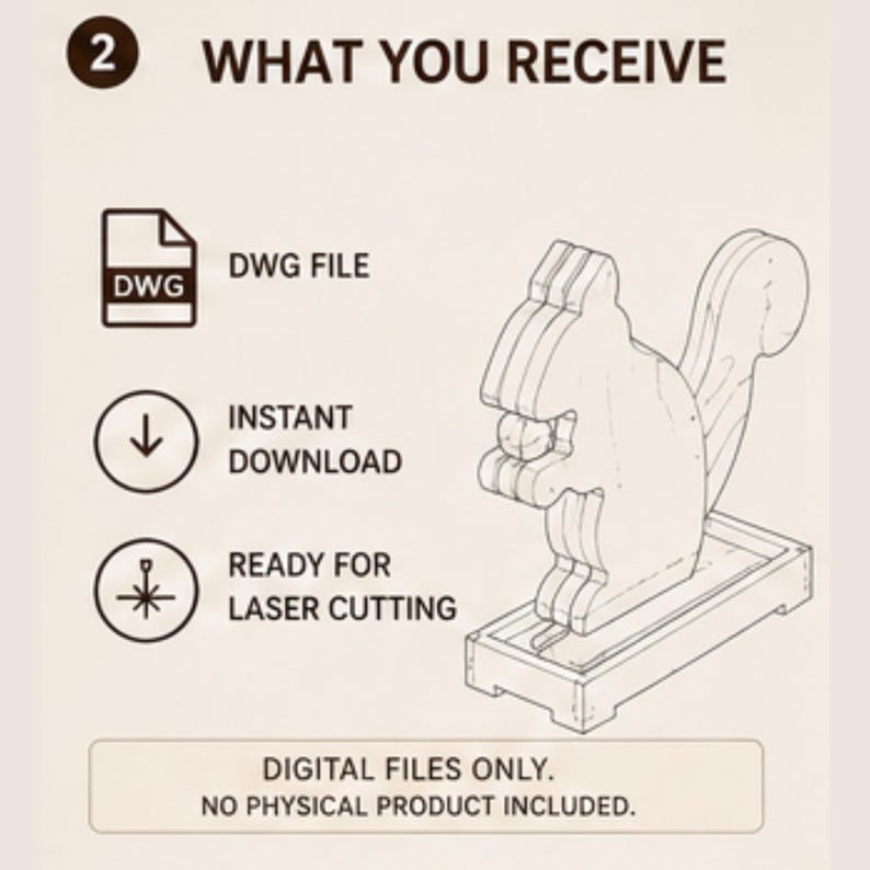Może przedstawiać: Plik cyfrowy z rysunkiem liniowym wiewi&oacute;rki trzymającej orzech na podstawie. Tekst zawiera: 2 WHAT YOU RECEIVE, DWG FILE, INSTANT DOWNLOAD, READY FOR LASER CUTTING, DIGITAL FILES ONLY. NO PHYSICAL PRODUCT INCLUDED.
