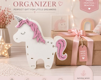Organizador de unicornio SVG / Archivo de corte láser para escritorio infantil, portalápices (descarga digital)