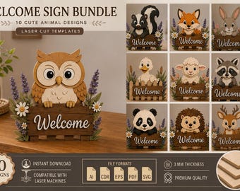 Bienvenido - Plantilla de corte láser / Archivo CNC digital / Diseño láser para decoración de casas de campo