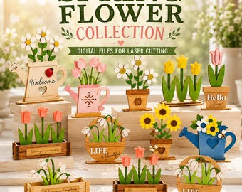 Paquete de archivos SVG de flores de primavera / archivos de decoración para corte láser (svg, dxf, ai, eps)