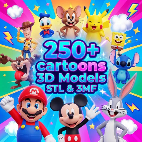 250+ Cartoon 3D Models Bundle | STL, 3MF Files (Digital Download)