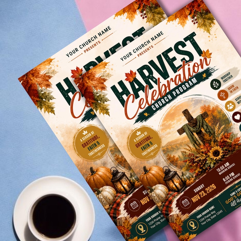 Harvest Celebration Church Flyer Template | Fall Church Program ...
