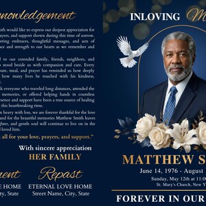 “Blue funeral program Canva template editable memorial service program printable obituary layout with photo and order of service”
“Printable blue and navy funeral program template Canva editable memorial booklet design with clean modern layout and photo cover”