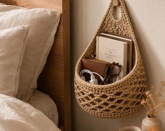 Boho Wall Storage Basket PDF, Hanging Organizer Pattern, Farmhouse Decor