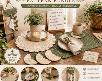 Crochet Home Decor Pattern Bundle: Doily, Placemat, Coaster & Tissue Holder PDF