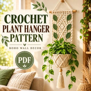 Crochet Plant Hanger Pattern, Wall Hanging Plant Holder PDF, Boho Crochet Wall Planter Pattern