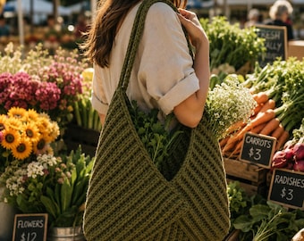 Crochet Tote Bag Pattern, Knot Handle Shoulder Bag Tutorial, Ribbed Crochet Purse PDF, Digital Download