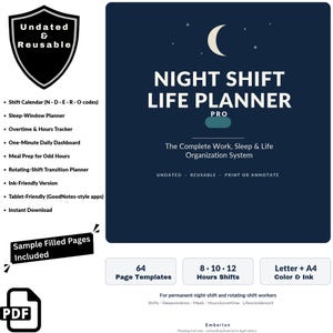 Night Shift Planner Printable | Rotating Shift Schedule | 12 Hour Shift Calendar | Sleep Tracker | Nurse Planner | Undated PDF Download