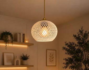 Gewebte Pendelleuchte: Boho Naturfaser Deckenleuchte, Beige Cream Home Decor