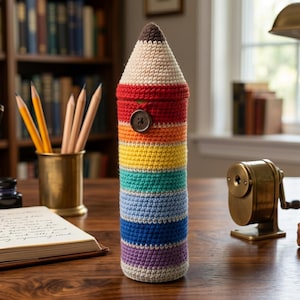 Crochet Pencil Pouch Pattern, Rainbow Pencil Case Organizer (PDF Download)