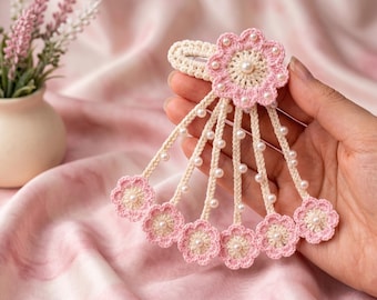 Crochet Flower Hair Clip Pattern, Pearl Bead Barrette Tutorial (PDF)