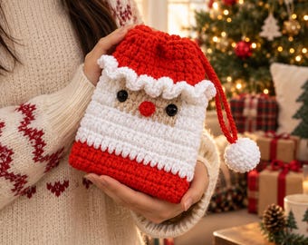Santa Crochet Bag Pattern, Festive Drawstring Pouch (PDF)
