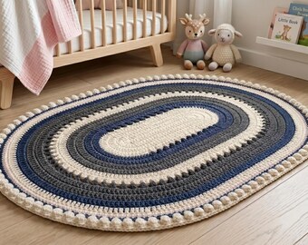 Oval Crochet Rug Pattern, Eyelet Bobble Border, Beginner Friendly (PDF Download)