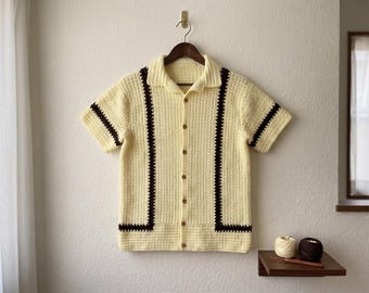 V-Stitch Crochet Cardigan Pattern, Button-Up Shirt, Two-Tone Design (PDF)