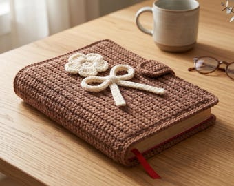 Crochet Bible Cover Pattern, Flower Bow Book Protector (PDF Download)
