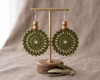 Crochet Bead Earrings, Boho Lace Design, Wooden Beads (PDF Pattern)
