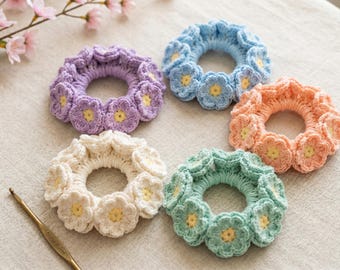 Crochet Flower Scrunchie Pattern, Easy Beginner Friendly PDF, Hair Tie Crochet Tutorial