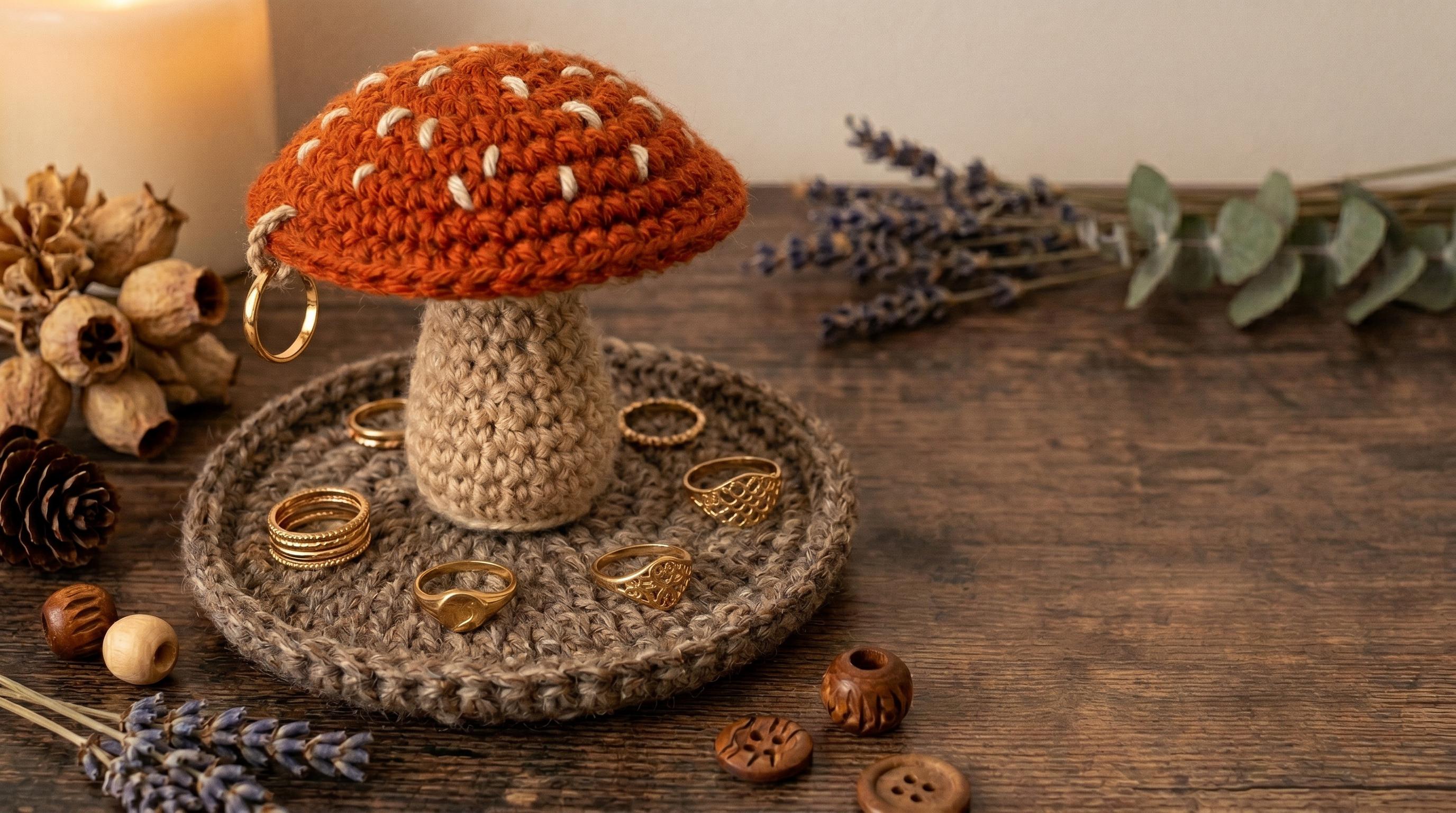 30 Lovely Examples of Crochet Jewelry to Admire and Try 27 Crochet Mushroom Ring Holder