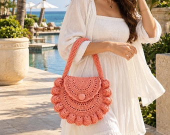 Crochet Shell Stitch Handbag Pattern, Elegant Scalloped Purse (PDF)