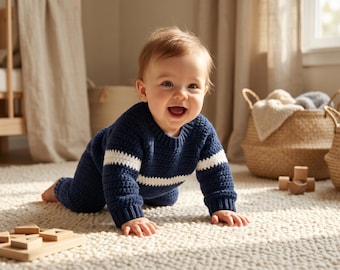 Beginner Crochet Baby Sweater Pattern, Top-Down Seamless Pullover (PDF Download)