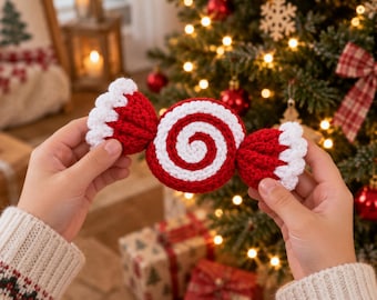 Crochet Peppermint Candy Ornament Pattern, Christmas Tree Decor (PDF)