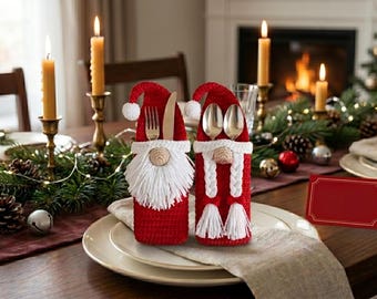 Crochet Santa Cutlery Holder Pattern, Holiday Tableware Pouch (PDF Download)