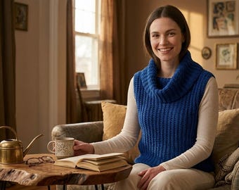 Oversized Ribbed Cowl Neck Vest Crochet Pattern PDF, Beginner Friendly, Cozy Layering